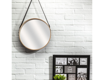 Miroir rond avec anse en PU Barber (40 cm)