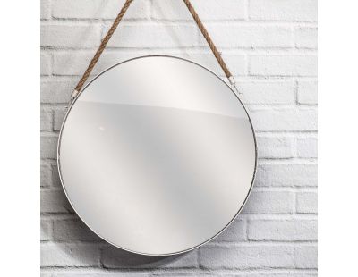 Miroir rond avec anse en jonc 50 cm (Blanc)