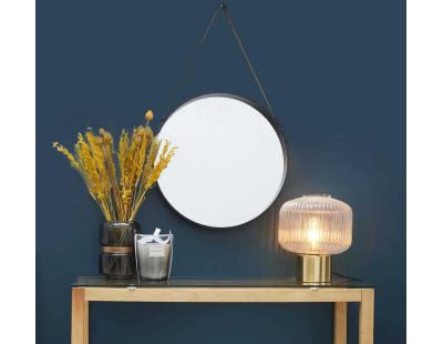 Miroir rond 40 cm avec anse en polyuréthane (Noir)