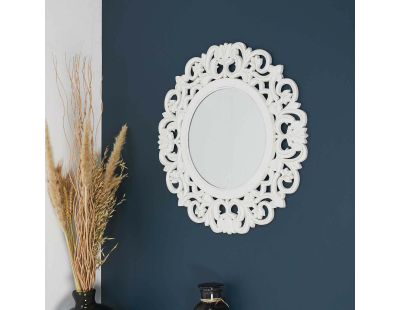 Miroir rond en bois sculpté blanc 60 cm