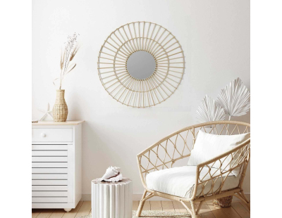 Miroir rond en rotin 75 cm Sun