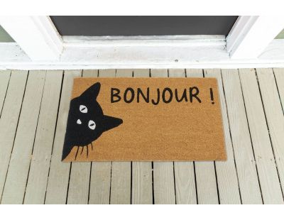 Paillasson coco intérieur extérieur 75 x 45 cm (Chat bonjour)