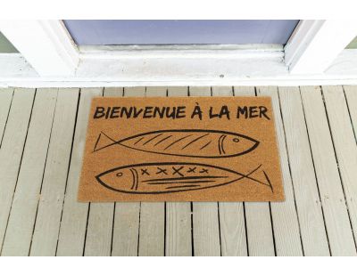 Paillasson coco intérieur extérieur 75 x 45 cm (Poissons bienvenue à la mer)