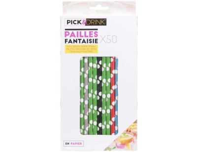 Pailles imprimées fantaisies en papier (Lot de 50) (Pois vifs)