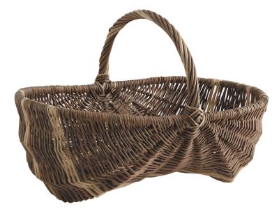 Panier bourguignon en osier brut et blanc (43 x 29 x 14-27 cm)