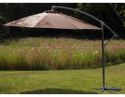 Parasol rond déporté inclinable avec pied en croix (Taupe)