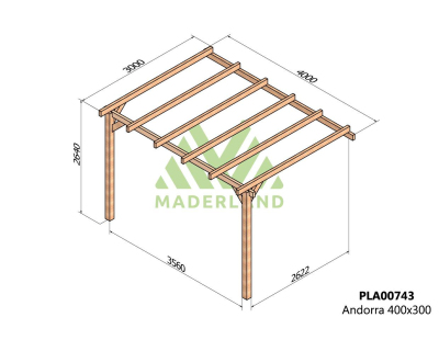 Pergola accolée en bois lamellé-collé Andorra (400 x 300 cm)