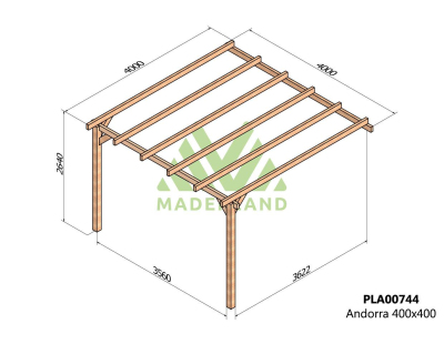 Pergola accolée en bois lamellé-collé Andorra (400 x 400 cm)