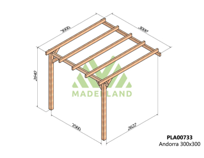 Pergola accolée en bois lamellé-collé Andorra (300 x 300 cm)