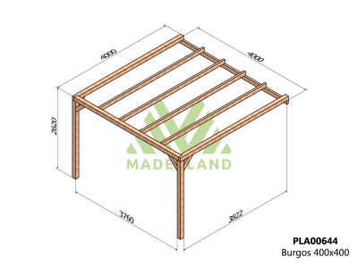 Pergola accolée en bois lamellé-collé Burgos (400 x 400 cm)