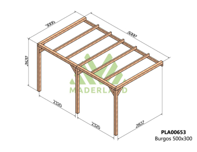 Pergola accolée en bois lamellé-collé Burgos (500 x 300 cm)