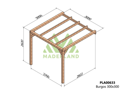 Pergola accolée en bois lamellé-collé Burgos (300 x 300 cm)