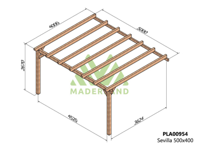 Pergola accolée en bois lamellé-collé Sevilla (500 x 400 cm)