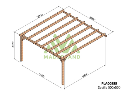 Pergola accolée en bois lamellé-collé Sevilla (500 x 500 cm)