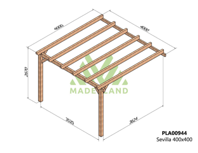 Pergola accolée en bois lamellé-collé Sevilla (400 x 400 cm)