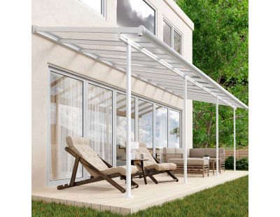 Pergola à adosser en aluminium blanc et polycarbonate Sierra (2.2 x 6.7 m)