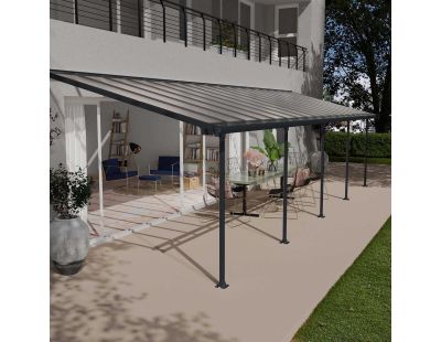 Pergola à adosser en aluminium gris et polycarbonate Feria (3 x 9.7 m)