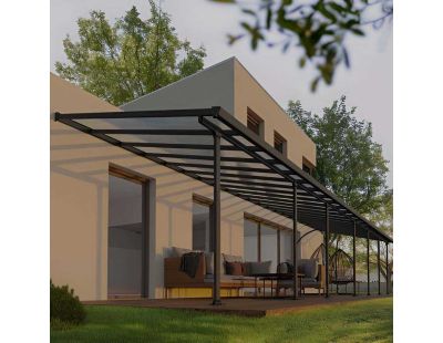 Pergola à adosser en aluminium gris et polycarbonate Feria (3 x 12.8 m)