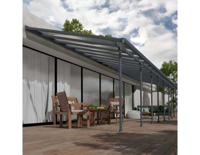 Pergola à adosser en aluminium gris et polycarbonate Feria (3 x 11.6 m)