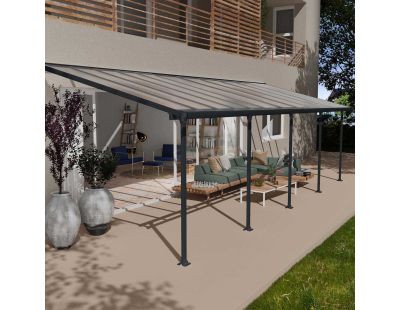 Pergola à adosser en aluminium gris et polycarbonate Feria (3 x 9.2 m)