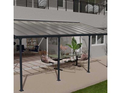 Pergola à adosser en aluminium gris et polycarbonate Feria (3 x 7.3 m)