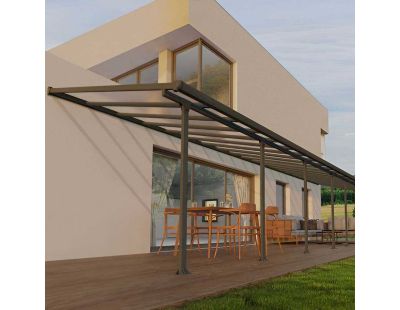 Pergola à adosser en aluminium gris et polycarbonate Feria (3 x 12.2 m)