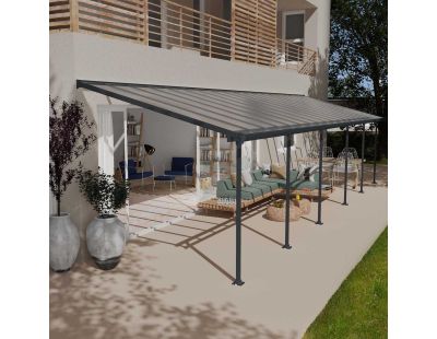 Pergola à adosser en aluminium gris et polycarbonate Feria (3 x 10.4 m)