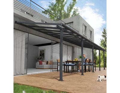 Pergola à adosser en aluminium gris et polycarbonate Olympia (3 x 9.8 m)