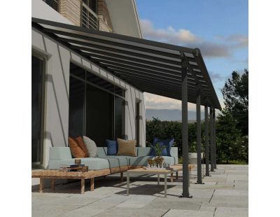 Pergola à adosser en aluminium gris et polycarbonate Olympia (3 x 8.6 m)