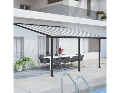 Pergola à adosser en aluminium gris et polycarbonate Olympia (3 x 5.5 m)