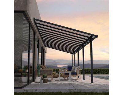 Pergola à adosser en aluminium gris et polycarbonate Olympia (3 x 9.2 m)