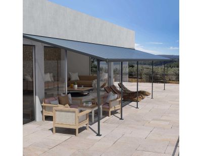 Pergola à adosser en aluminium gris et polycarbonate Sierra (3 x 10.4 m)