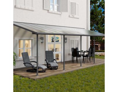 Pergola à adosser en aluminium gris et polycarbonate Sierra (3 x 8.6 m)