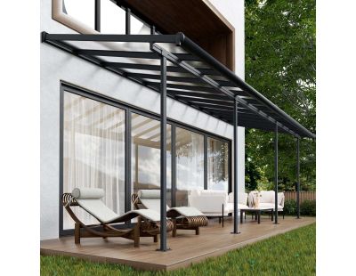 Pergola à adosser en aluminium gris et polycarbonate Sierra (2.2 x 6.7 m)