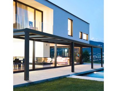 Pergola à adosser en aluminium gris et polycarbonate Stockholm (3.4 x 9.5 m)