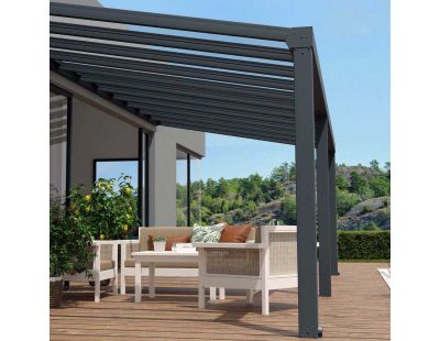 Pergola à adosser en aluminium gris et polycarbonate Stockholm (3.4 x 8 m)