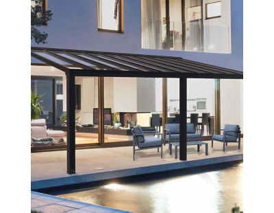 Pergola à adosser en aluminium gris et polycarbonate Stockholm (3.4 x 7.3 m)