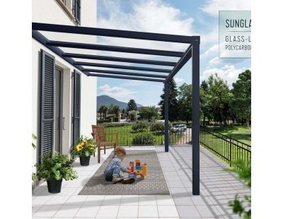 Pergola à adosser en aluminium gris et polycarbonate Stockholm (3.4 x 3.7 m)