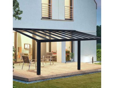 Pergola à adosser en aluminium gris et polycarbonate Stockholm (3.4 x 6.6 m)