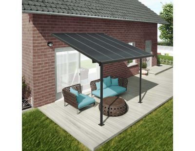 Pergola à adosser en aluminium et polycarbonate gris Capri (3 x 3 m)