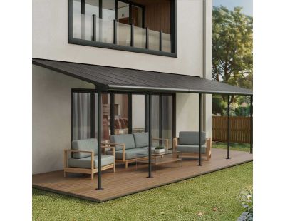 Pergola à adosser en aluminium et polycarbonate gris Capri (3 x 8.6 m)