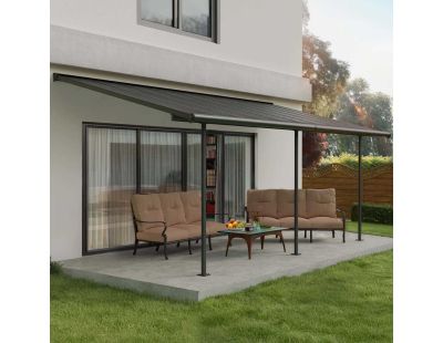 Pergola à adosser en aluminium et polycarbonate gris Capri (3 x 6.2 m)