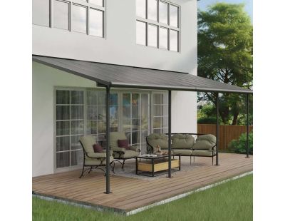 Pergola à adosser en aluminium et polycarbonate gris Capri (3 x 7.4 m)