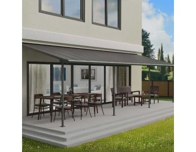 Pergola à adosser en aluminium et polycarbonate gris Capri (3 x 9.2 m)