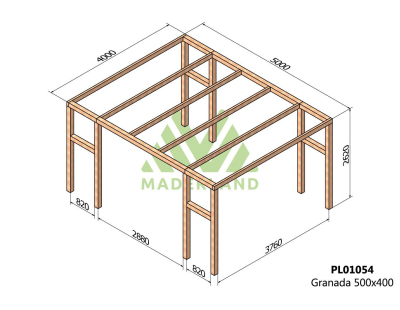 Pergola en bois lamellé-collé Granada (500 x 400 cm)