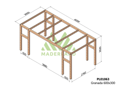 Pergola en bois lamellé-collé Granada (600 x 300 cm)