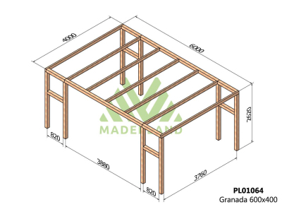 Pergola en bois lamellé-collé Granada (600 x 400 cm)