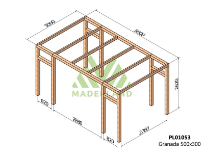 Pergola en bois lamellé-collé Granada (500 x 300 cm)