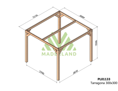 Pergola en bois lamellé-collé Tarragona (300 x 300 cm)