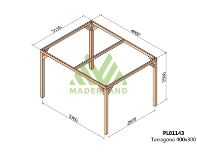 Pergola en bois lamellé-collé Tarragona (400 x 300 cm)